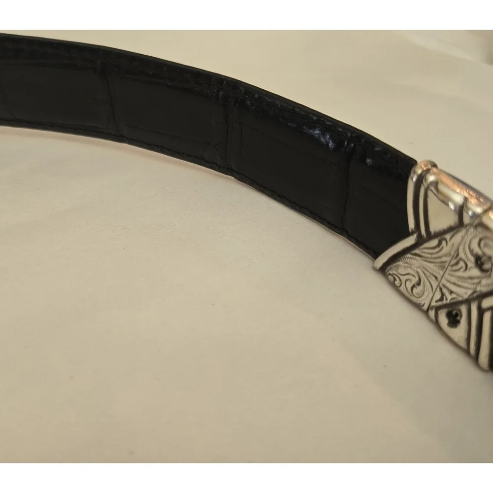 Brighton Reversible Western Belt Black Tan‎ Croc Leather Silver Buckle Size M 32